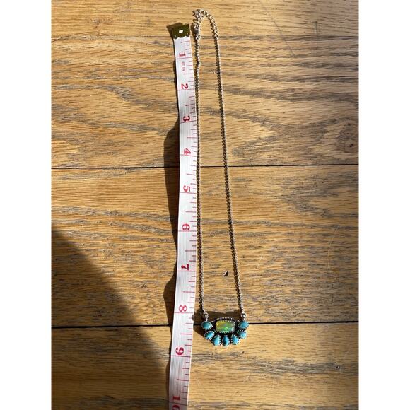 Sterling Silver Turquoise Opal Cluster Necklace 16-18” Southwest Pendant Gift - Picture 9 of 10